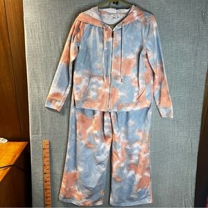 Skinnygirl Jeans Tie Dye Tracksuit Set Hoodie & Wide Leg Pants Oversized Small